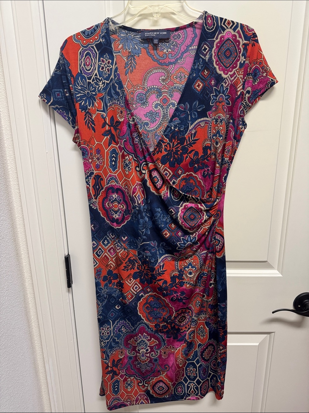 Jones New York Navy, Orange & Pink Paisley Wrap-Style Dress